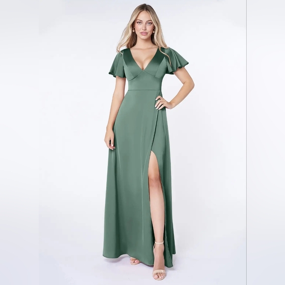 Azazie Eucalyptus Green Lani Dress A2 - Picture 1 of 4